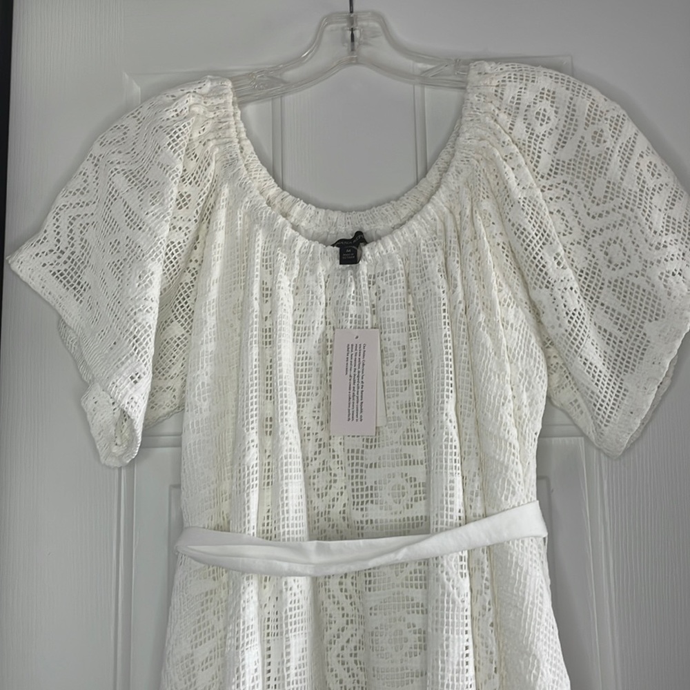 Banana republic white lace dress on/off shoulder with pockets and optional belt